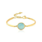 PULSEIRA AJUSTÁVEL PEDRA REDONDA NATURAL CABOCHÃO DOURADO